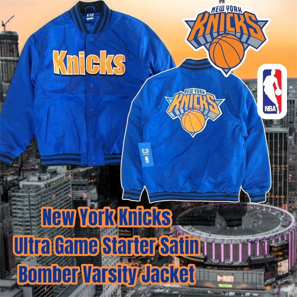 New York Knicks NBA Mens Ultra Game Starter Satin Varsity Jacket, Small or Med